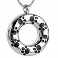 Paw Print Round Circle Cremation Urn Necklace Pendant Pet Dog Cat Ash Memorial Stainless Steel Keepsake Funeral Holder Urn