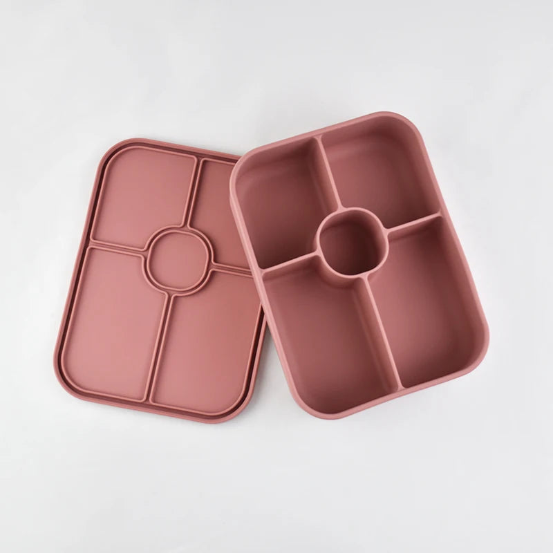 Customized 5-Grid Silicone Bento Lunch Box Square Shape with Portability Heatable and Microwave Safe Without Bisphenol a