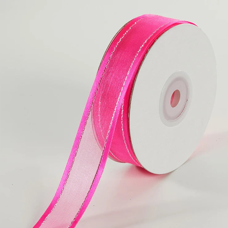 Customized 7/8 Inch Double Face Woven Satin Edge Nylon Organza Ribbon with Gold/Silver Thread Eco-Friendly Custom Color SGS-0078
