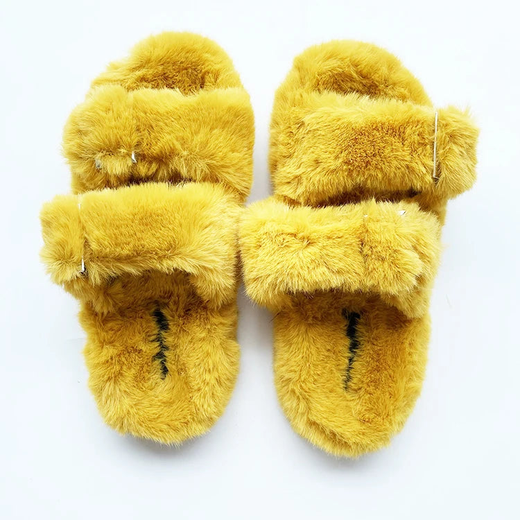 Fashion Ladies Slippers Casual Faux Mink Fur Slippers Women's Double Shoulder Straps Fur Sandals