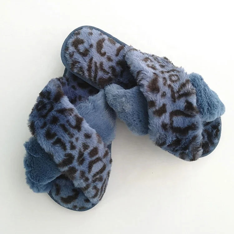 Hot Sales Women's Fluffy Faux Fur for Slippers Fashionable Leopard Print Soft Winter Cozy House Shoes for Ladies