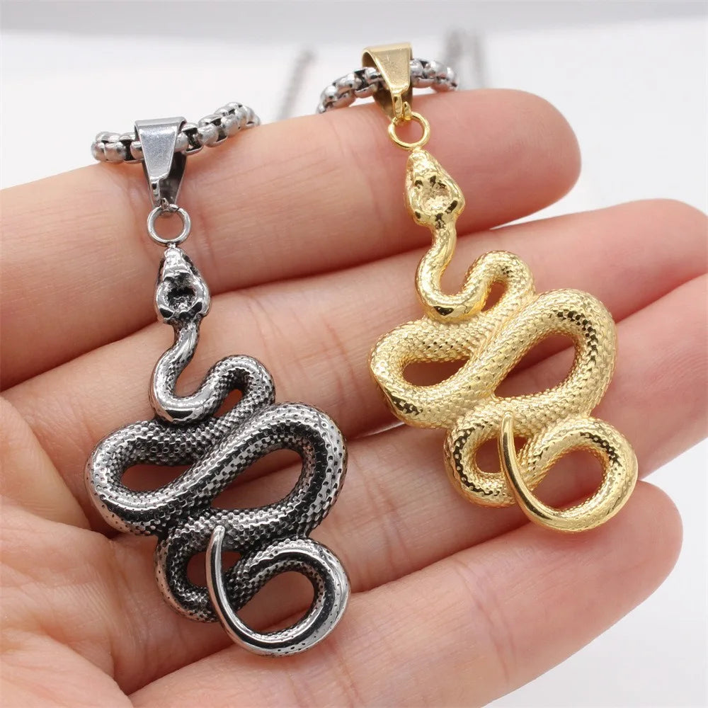 Wholesale of European and American Style Retro Snake Men's Titanium Steel Pendant Necklace Accessories