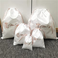 Custom Rose Gold Logo Jewelry Packaging Underwear Satin Dust Pouch White Silk Lingerie Drawstring Satin Bag for Hair Bundles