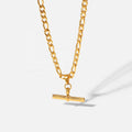 Tarnish Free 18K Figaro Chain T-bar Pendant Necklace Stainless Steel T-bar Necklace for Women