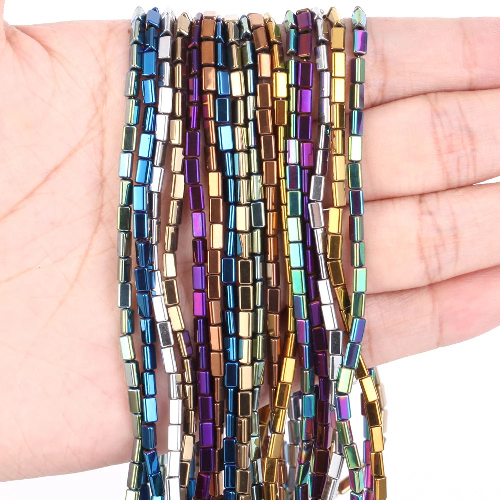 Natural Hematite Stone Beads Colorful Plating 4*5mm Trihedral Column Hematite Loose Spacer Beads for Jewelry Making Diy Bracelet