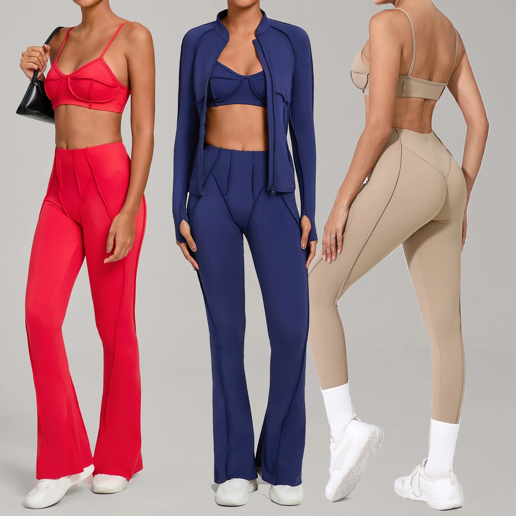 YIYI Structural Front Seams Gym Fitness Sets Tummy Control Exposed Stitching Workout Set Fitness Yoga Wear Gym Female Set