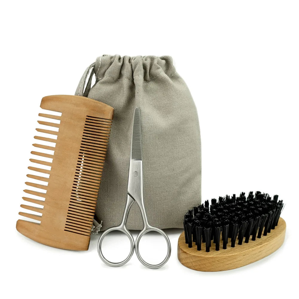 Custom Logo Beard Brush Wooden Comb Mens Pocket Sandalwood Comb Grooming Kit Wood Beard Comb