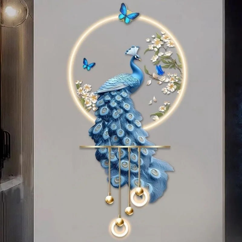120X50cm Entrance Porch Decorative Painting High-grade Three-dimensional LED Wall Lamp Peacock Living Room TV Background Wall