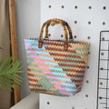 Large Capacity PP Woven Plastic Rattan Open Tote Bag Two Straps Casual Durable Lightweight Waterproof Straw Picnic Flexible