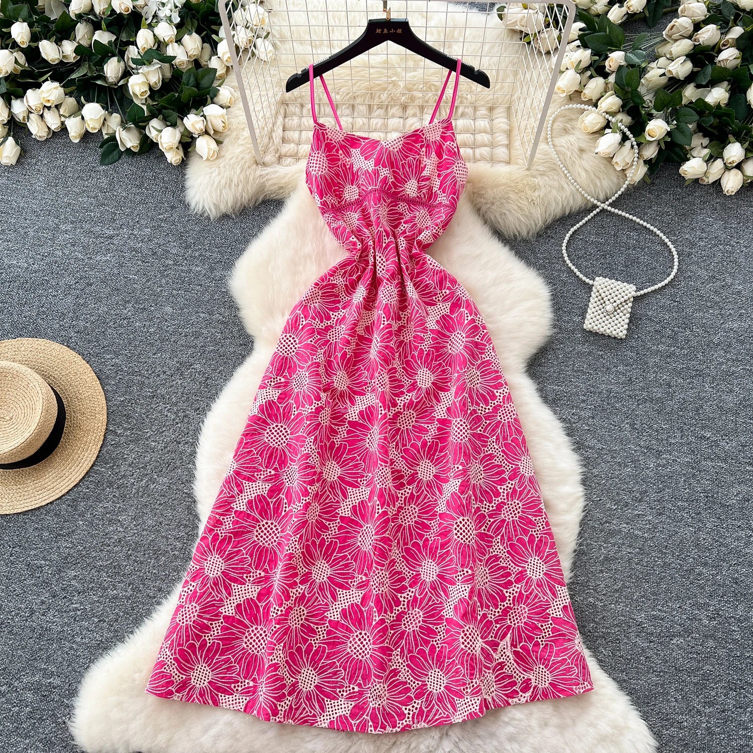 LW0681 Haute Sense Embroidered Hollow-Cut Halter Dress Women'S Holiday Style Elegant Long Dress for Beach