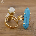 Double Point Ring for Women Jewelry Bullet Shape Natural Stone Crystal Rings Wholesale Bulk