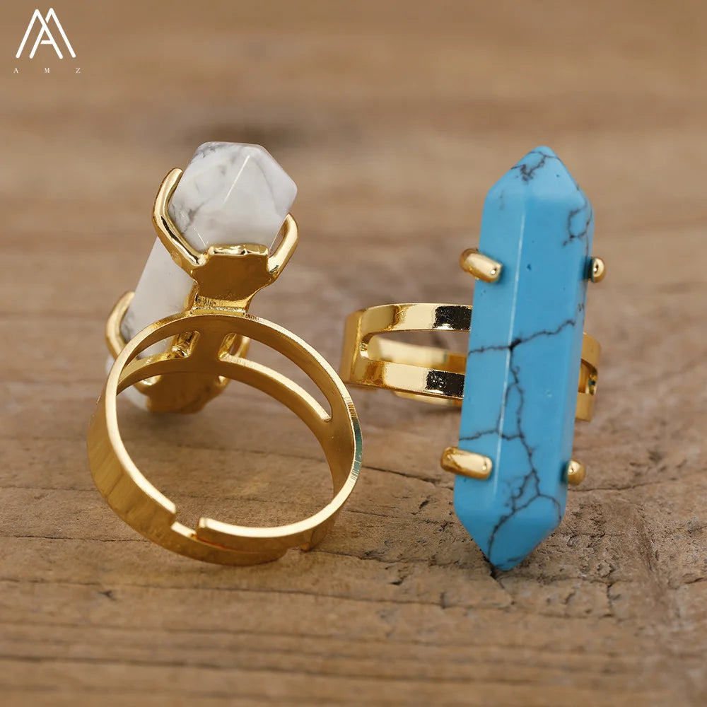 Double Point Ring for Women Jewelry Bullet Shape Natural Stone Crystal Rings Wholesale Bulk