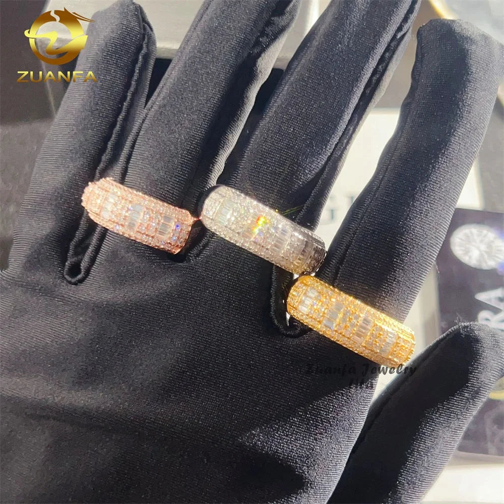 New Arrival 925 Sterling Silver Half Eternity Hip Hop Baguette Diamond Moissanite Ring