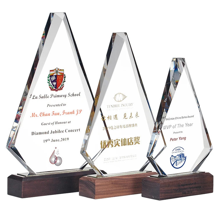 Personalized Awards Crystal Trophy with Wooden Base MH-NJ0570