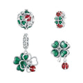 Factory 925 Sterling Silver Enamel Four-leaf Clover Charm Silicone Ladybug Stopper Beads Fit Bracelet Women Spring Gift