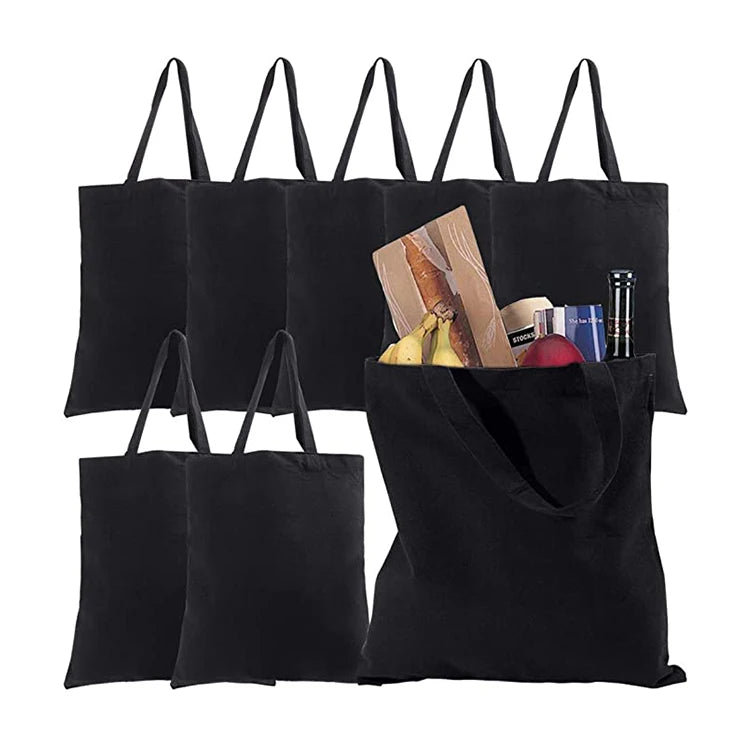 Black Cotton Canvas Tote Cloth Bags Reusable Custom Logo Reusable Plain Eco Friendly Durable 12oz Canvas Bag