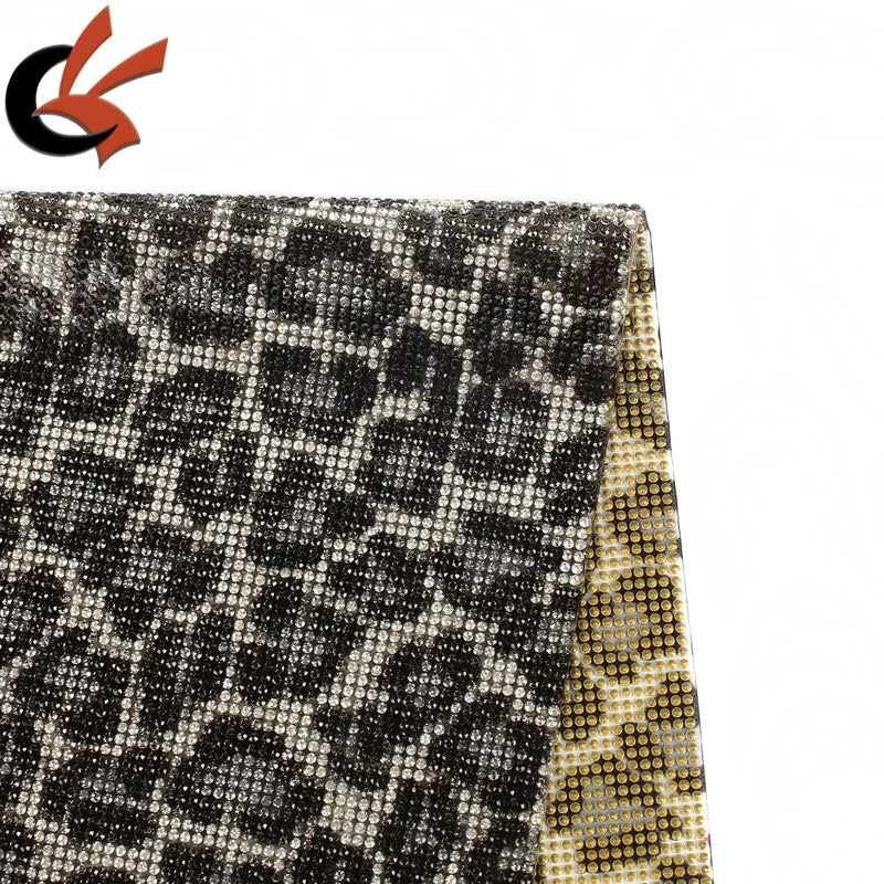 SS6 2mm Full Glass Crystal Hotfix Rhinestone Mesh Applique Transfer Sheet Leopard Print Design