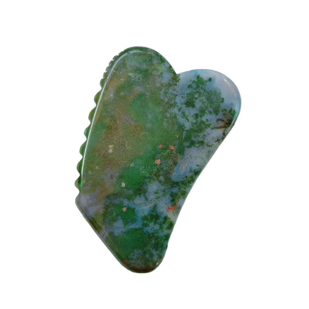 Huiying Handmade Natural Jagged square Shape Gua Sha Board Moss Agate Guasha Massage Tools for Spa