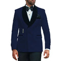 Latest Design Navy  Men's Suits With Buckle Regular Fit 2 Piece Tuxedos Velvet Shawl Lapel Wedding Groom Blazer Pants for Men