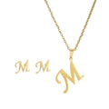 HOVANCI Fashion 18K Real Gold Plated Letter A-Z Stud Earrings No Fade Stainless Steel Alphabets Letters Earrings Necklace Set