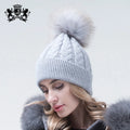 Big Fur Pom Pom Hat Winter Warm Knit Hats Fashion Angora Knitted Beanie Hat With Raccoon Fur Pompon