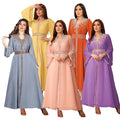 New Ethnic Fashion Moroccan Dubai Kaftan Arabic Abaya Rhinestone Women Jalabiya Chiffon Caftan Muslim Party Maxi Dress