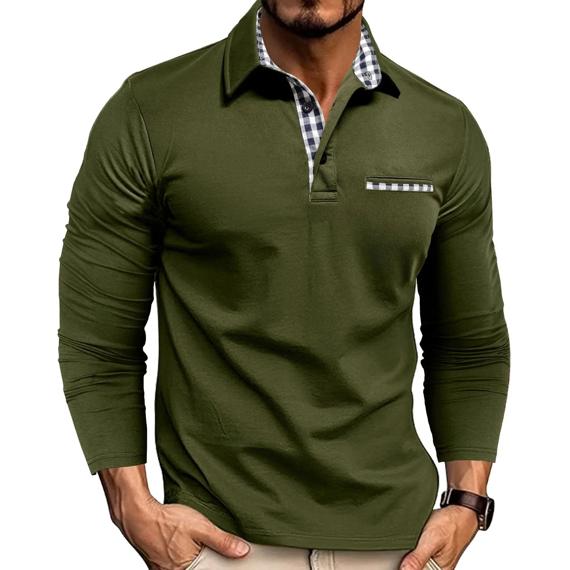 2026 New Men's Casual and Fashionable Solid Color Long Sleeved Stand up Collar T-shirt Summer Versatile and Comfortable Top