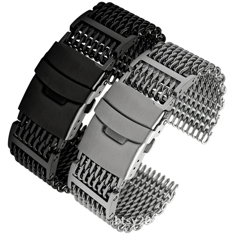 LAIHE Top Seller Luxury Stainless Steel Watch Strap 20mm 22mm 24mm Brushed Buckle Breathable Replacement Cinturino