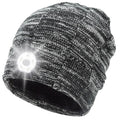 Wholesale Hotsale Linen Gray Large Grid LED Light Cap for Outdoor Night Running Cycling Lighting With Fleece Inside Winter Hat