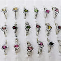 Natural Smooth Charm Gemstone Faceted Drop Shape Pink Tourmaline Stone 925 Sliver Rings