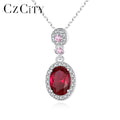 Hot Sale High-end Micro Pave Solid 925 Sterling Silver Necklace Oval Zircon Ruby Gemstone Diamond Pendant Necklace