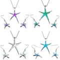 Women Fashion Starfish Blue Fire Ocean Pendant Necklace Earrings Set Alloy Jewelry Gifts