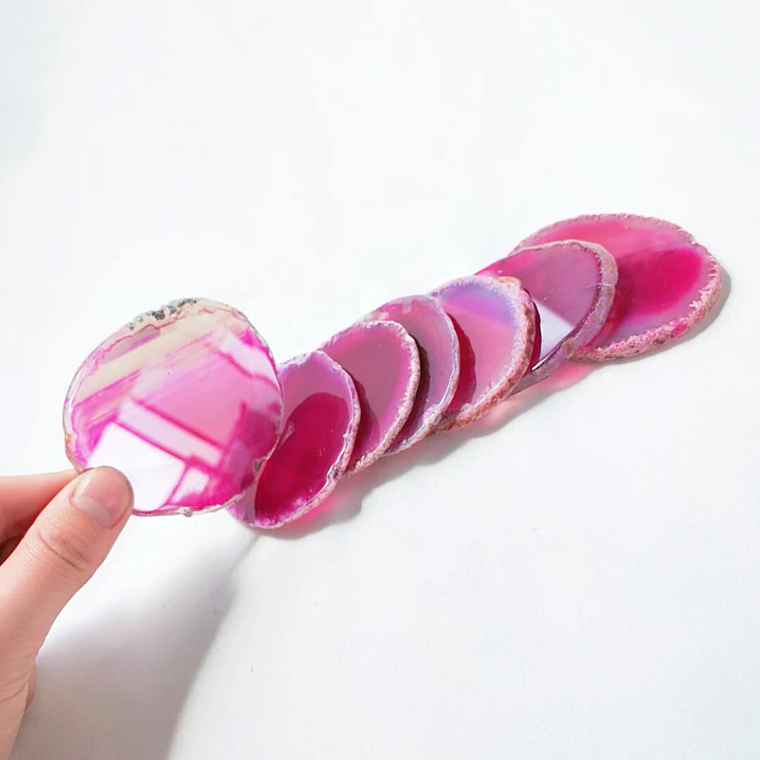 HZ Wholesale Natural Gemstone Chakra Folk Crafts Pink Agate Slices Crystal Stone Feng Shui Decoration