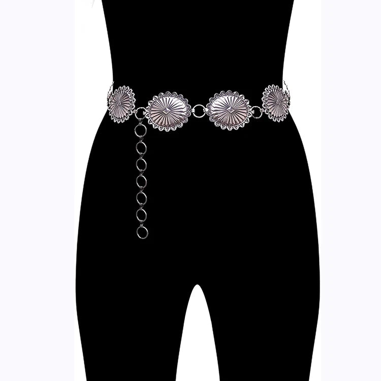 Gina Fashion Western Metal Oval Concho Chain Belt for Women Wholesale Product