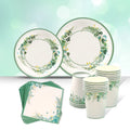 24 Guests Printed Disposable Sage Green Paper Plates Set Jungle Theme Party Paper Cup Plate Set for Wedding Party Decor