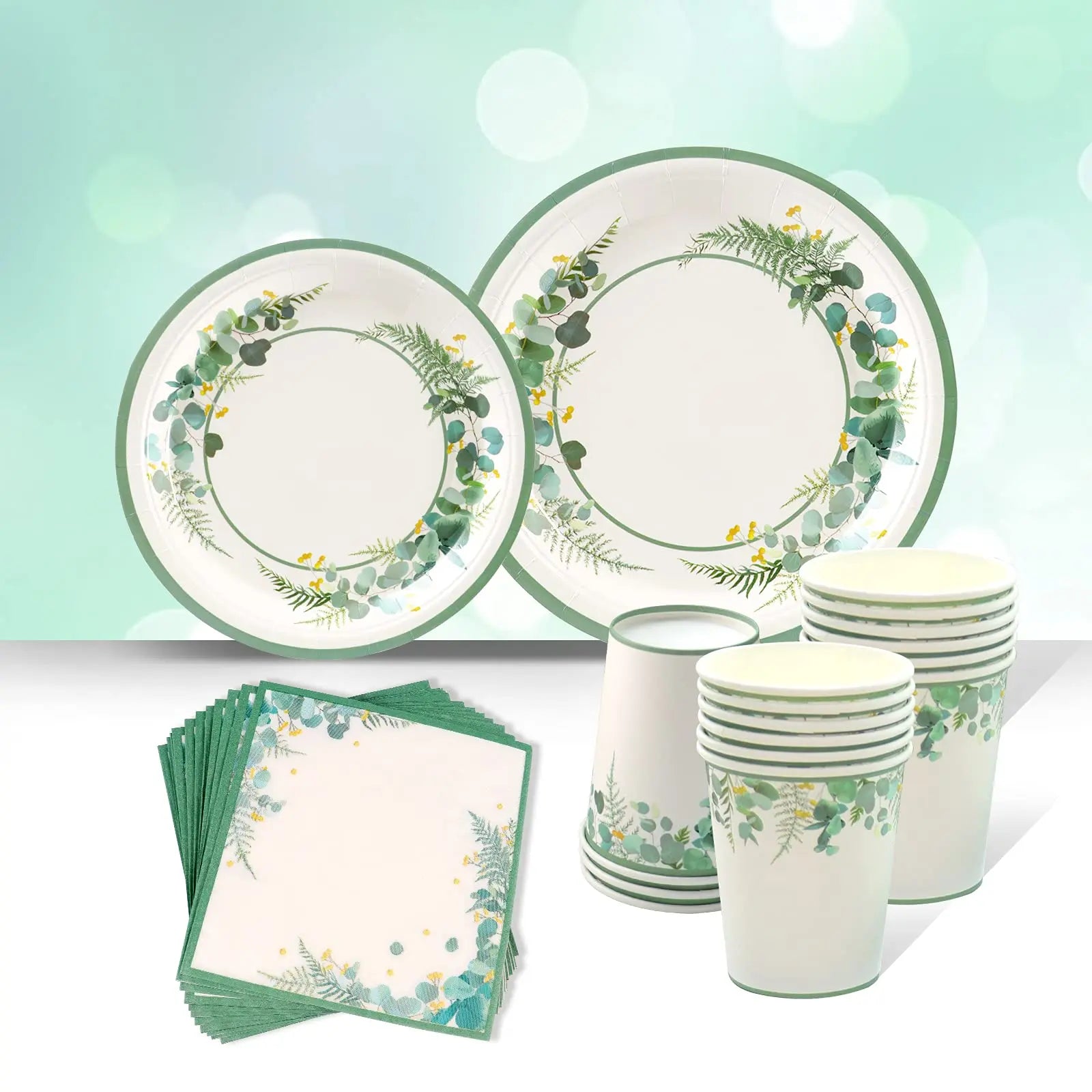 24 Guests Printed Disposable Sage Green Paper Plates Set Jungle Theme Party Paper Cup Plate Set for Wedding Party Decor