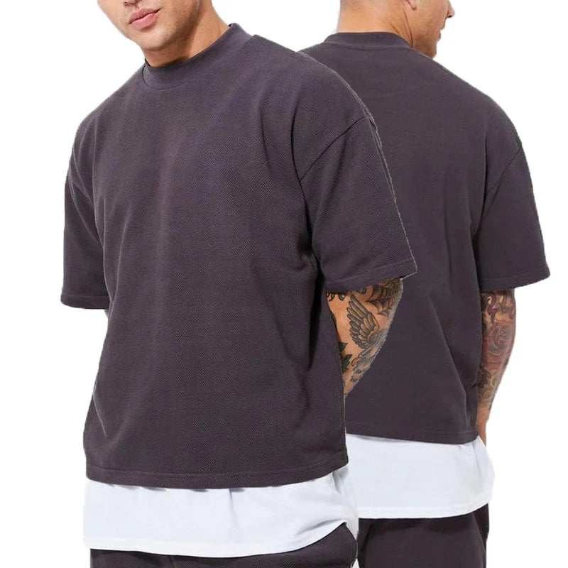 Custom Logo Mens 100% Cotton Boxy Fit Oversized Crop T Shirt 260 Drop Shoulder Streetwear Luxury Quality  Grunge Y2k Clothing