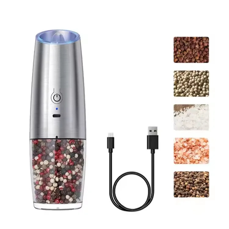 Electric Automatic Mill Pepper and Salt Grinder USB Charging Spice Salt Pepper Grinder With LED Light Adjustable Coarseness Mill