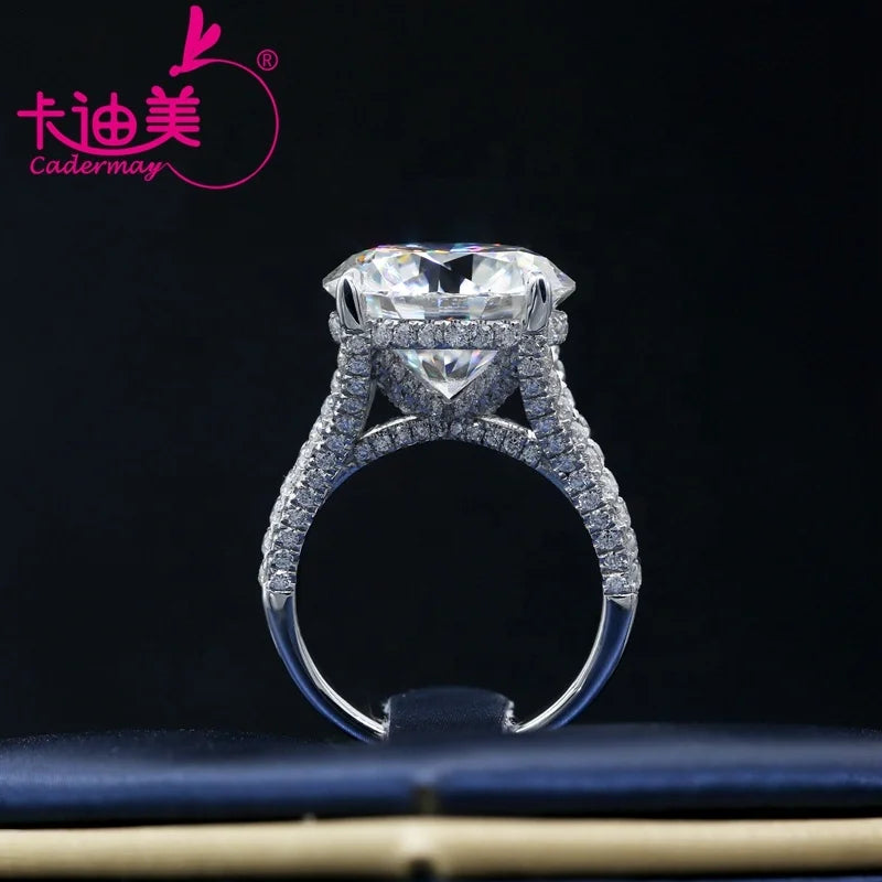 Cadermay Jewelry  Luxury 12CT Big Size Moissanite Diamond S925 Silver Ring 15MM Trendy Engagement Wedding Ring Band Full Setting