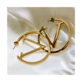 Women Fashion Design Jewelry Stainless Steel 18k Gold Plated Letter V Shaped Hoop Earrings Big V Earrings
