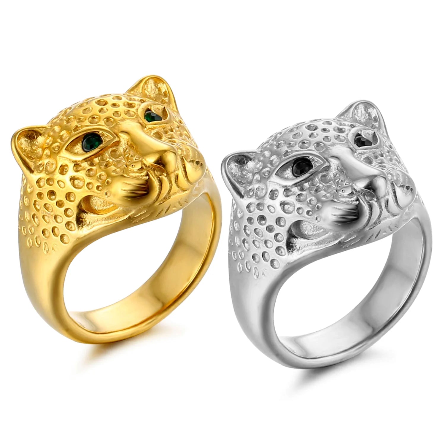 2024 Hot Sale Fashion Stainless Steel Jewelry 18K Gold Plated Rings Jewelry Hip Hop Punk Rock Animal Leopard Head Ring Men