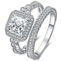 CAOSHI Custom OEM  Square Shaped Princess Cut Crystal Cubic Zirconia 2pcs Set Couple Ring for Women Silver Plated Wedding Rings
