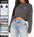 Custom Embroidery Logo Sweatshirt Women Vintage Long Sleeve Crop Sweatshirts Vintage French Terry Acid Wash Crewneck Sweatshirt