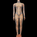 Sexy Glitter Rhinestone Jumpsuit Women Stage Performance Rompers Stripper Exotic Dancer Outfit Lady Transparent Bodycon Bodysuit