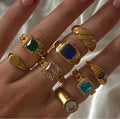 Tarnish Free Stainless Steel Open Cuff Adjustable Cz Ring PVD Gold Plated square Zircon Wedding Ring for Women