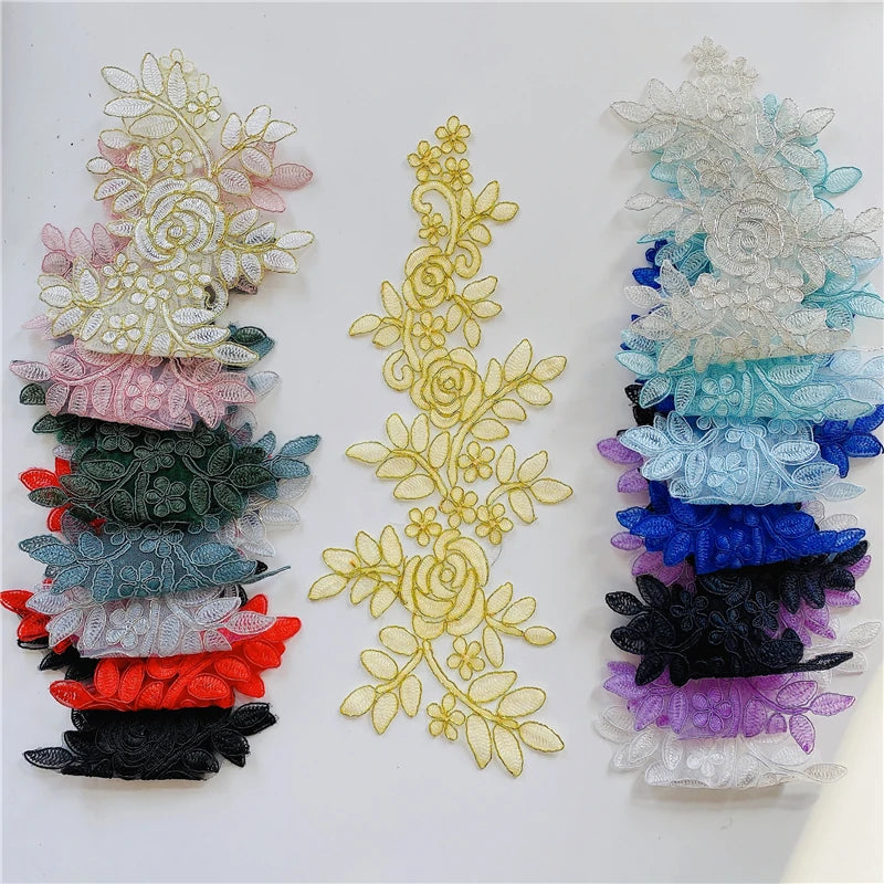 Border Mirror Flowers Handmade Lace Embroidered Applique Patches 100% Polyester for Wedding Dresses Shoes & Bags DIY Accessories