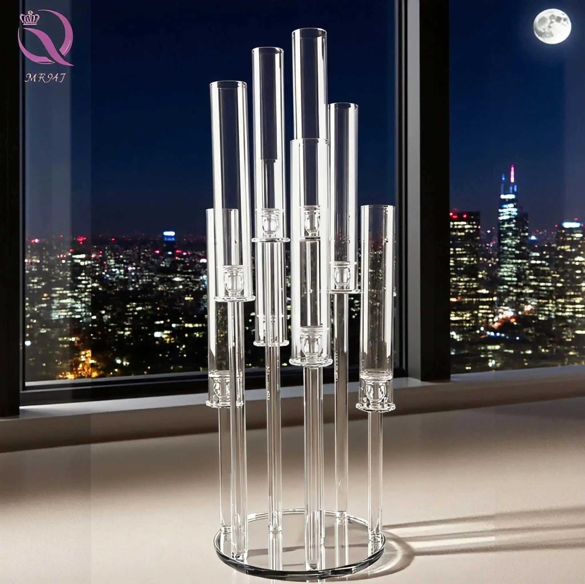 Crystal Candlestick Holder 10-Arm All Clear Wedding Candelabra Table Centerpieces Flower Stand for LED/burning Candles