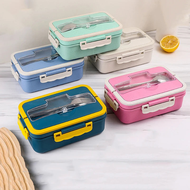 Food Grade 1100ml  Lunch Box PP Bento Box Food Container Microwave Safe Lunch Box With Stainless Steel Tableware