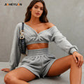 Custom logo Women Two Piece Summer Sets High Quality Two Piece Shorts Crop Top Set Women Cotton Sexy Sweatshirt