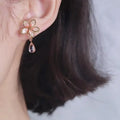 2023 Summer Sakura Clip-on Flower Teardrop Quartz Dangle Gold Plated Unisex Japanese Kawaii Cherry Blossom Cute Pink Earrings